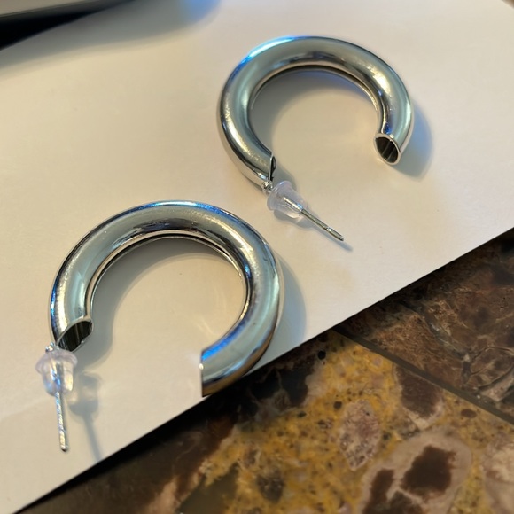 Silver Plated Tubular Hoop Earrings - Picture 4 of 5